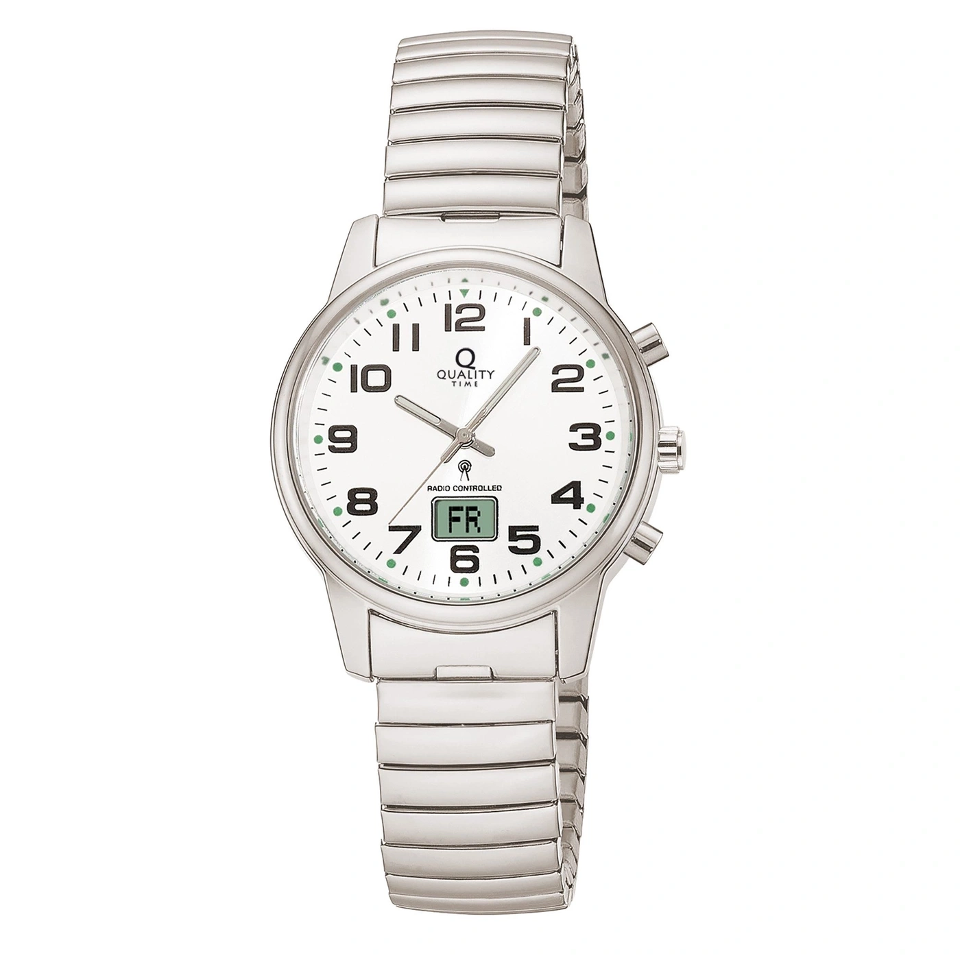 Herrenuhr mit silbernem Armband und weißem Zifferblatt
