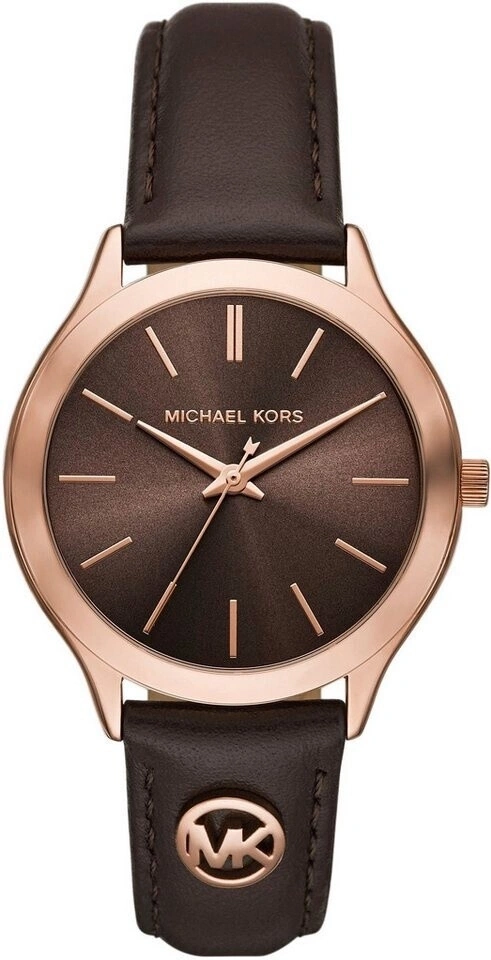 Michael Kors Damenuhr mit braunem Lederarmband und Roségoldgehäuse
