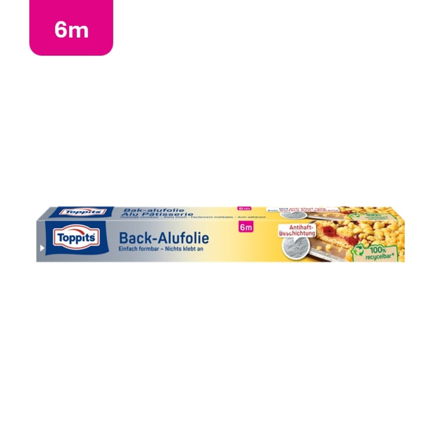 Back-Alufolie von Toppits, 6m, antihaftbeschichtet, 100% recycelbar.