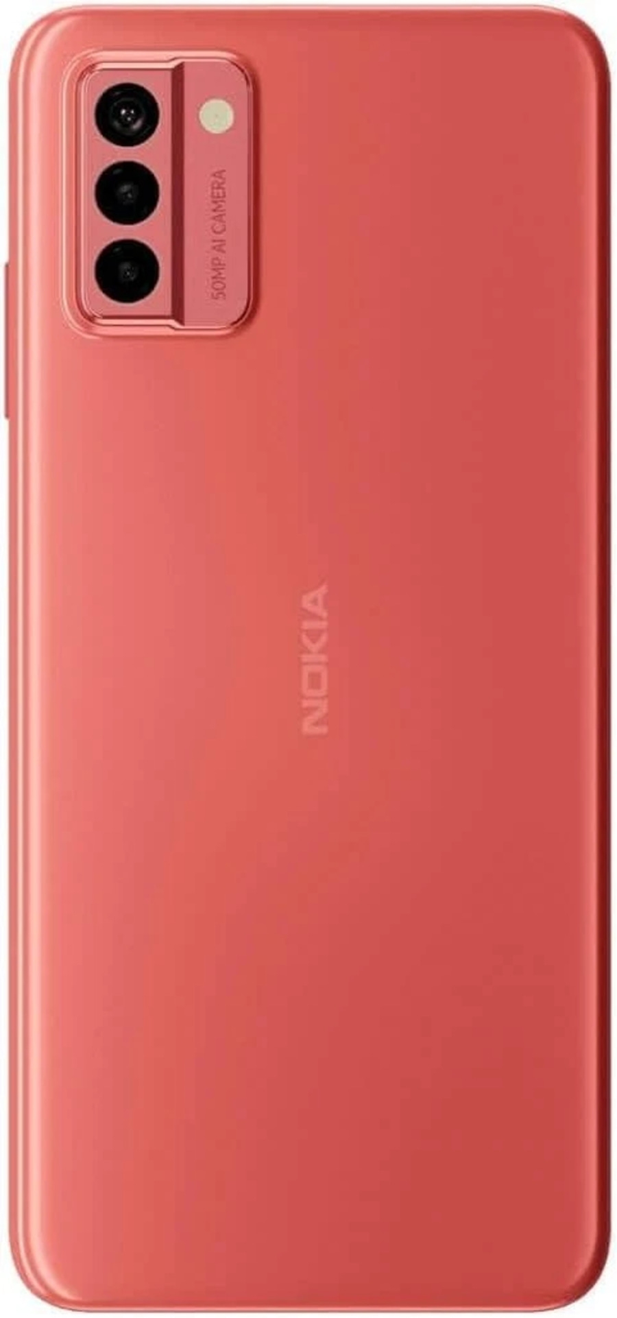 Rückseite eines roten Nokia-Smartphones mit dreifacher Kamera