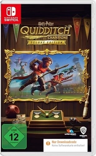 Harry Potter Quidditch Champions Deluxe Edition Nintendo Switch Spielcover mit Spielern im Flug und Pokalen.