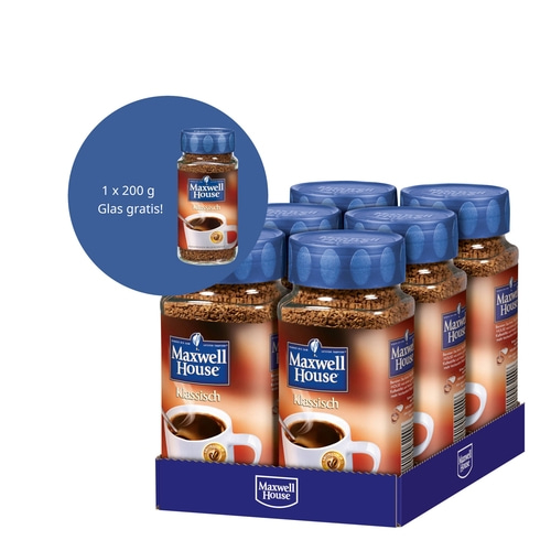 MAXWELL HOUSE Löskaffee Klassisch 6 x 200 g Glas Instantkaffee + 1x 200g gratis