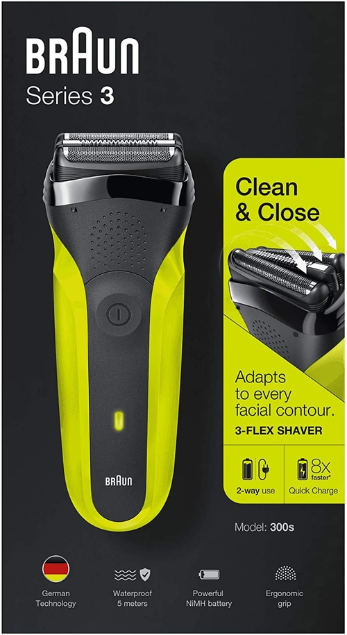 Braun Series 3 Rasierer, Clean & Close, 3-Flex-Rasierer, 2-Wege-Nutzung, Schnellladung