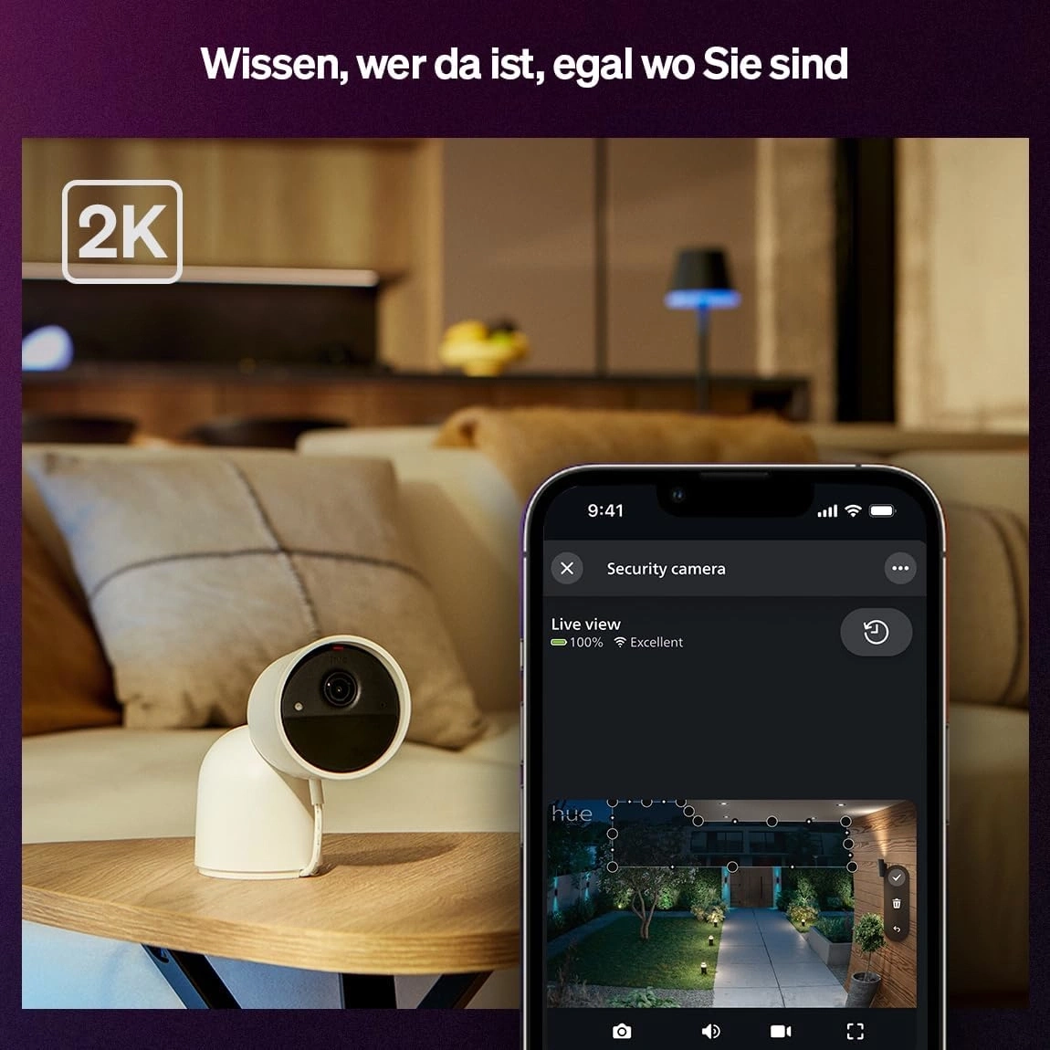 Smarte 2K-Überwachungskamera für Ihr Zuhause. Sehen Sie jederzeit, wer da ist.