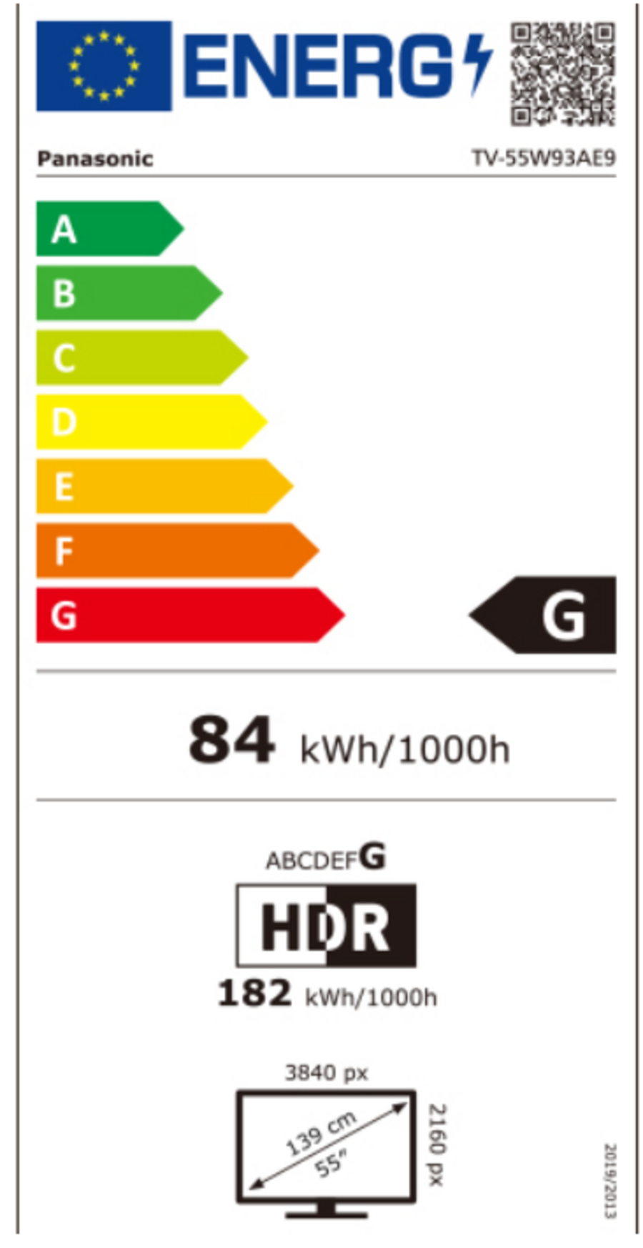 PANASONIC Fernseher 55 Zoll 4K Ultra HD LED Smart TV 144 Hz HDR10+ TV-55W93AE9 Energieeffizienzlabel für Panasonic TV, Energieklasse G, 84 kWh/1000h, HDR