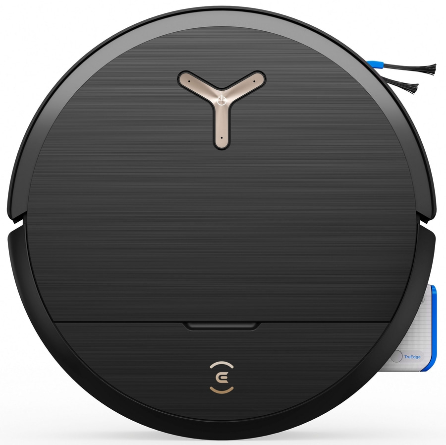 Schwarzer Roboter-Staubsauger mit goldenen Akzenten und TrueEdge-Funktion, rund