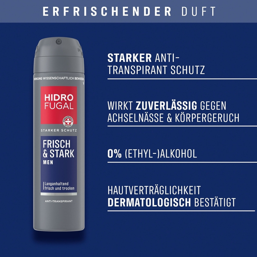 Deodorant Hidro Fugal, frisch und stark, für Männer, Anti-Transpirant, dermatologisch getestet.