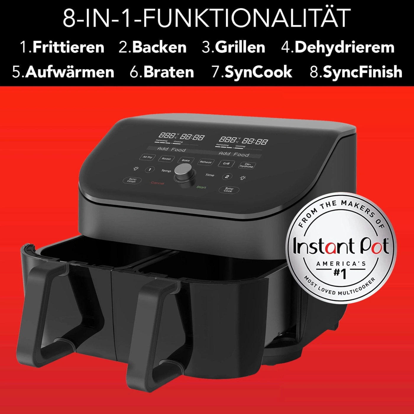 Instant Pot Airfryer mit 8 Funktionen: Frittieren, Backen, Grillen, uvm.