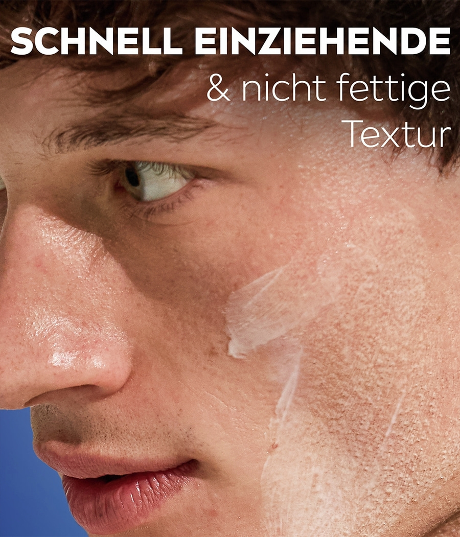 Schnell einziehende, nicht fettende Textur auf männlicher Haut