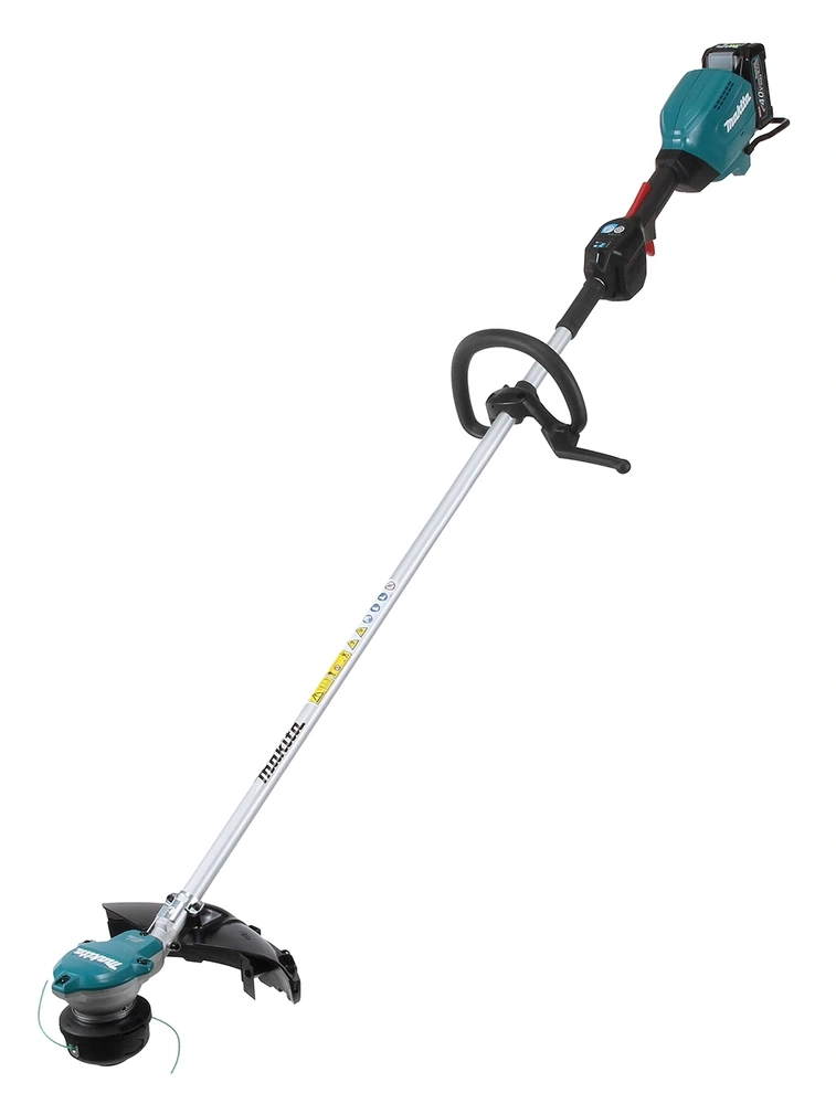 Makita Motorsense mit Akku und Handgriff, auf weißem Hintergrund.