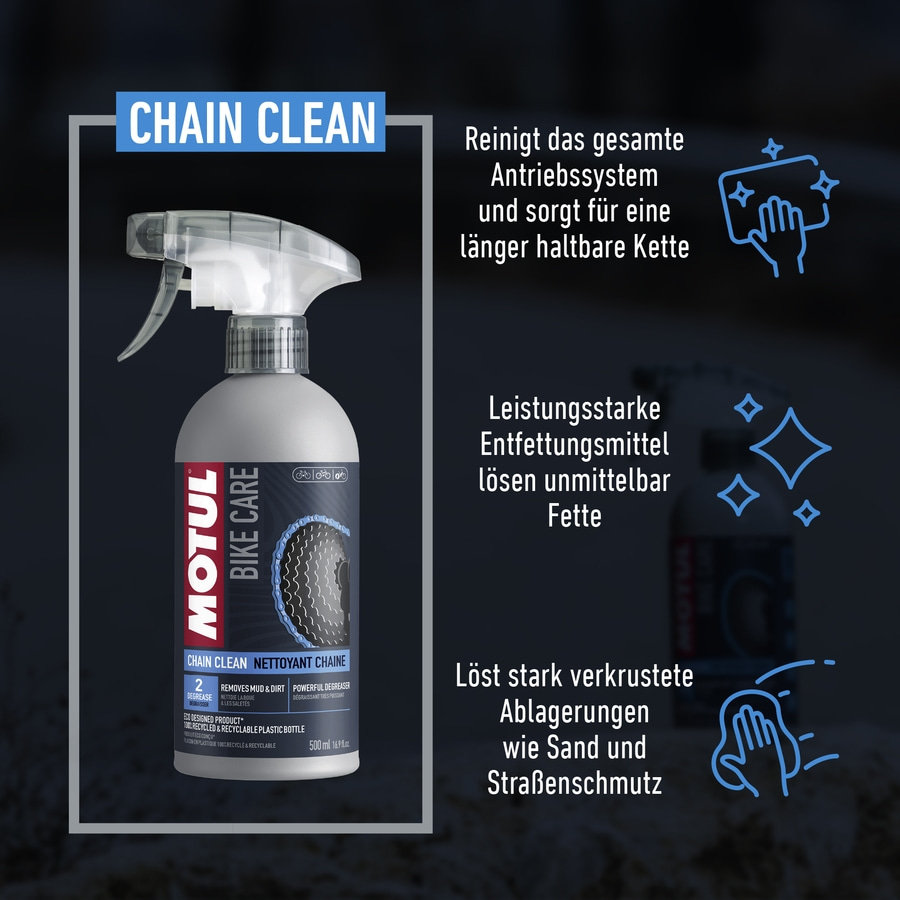 4x MOTUL "Chain Clean" Kettenreiniger 500 ml für Fahrradketten Kassetten Ritzeln