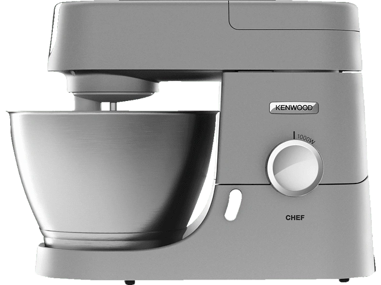 Grauer Kenwood Küchenmaschinen-Standmixer mit Edelstahlschüssel und 1000W Leistung.