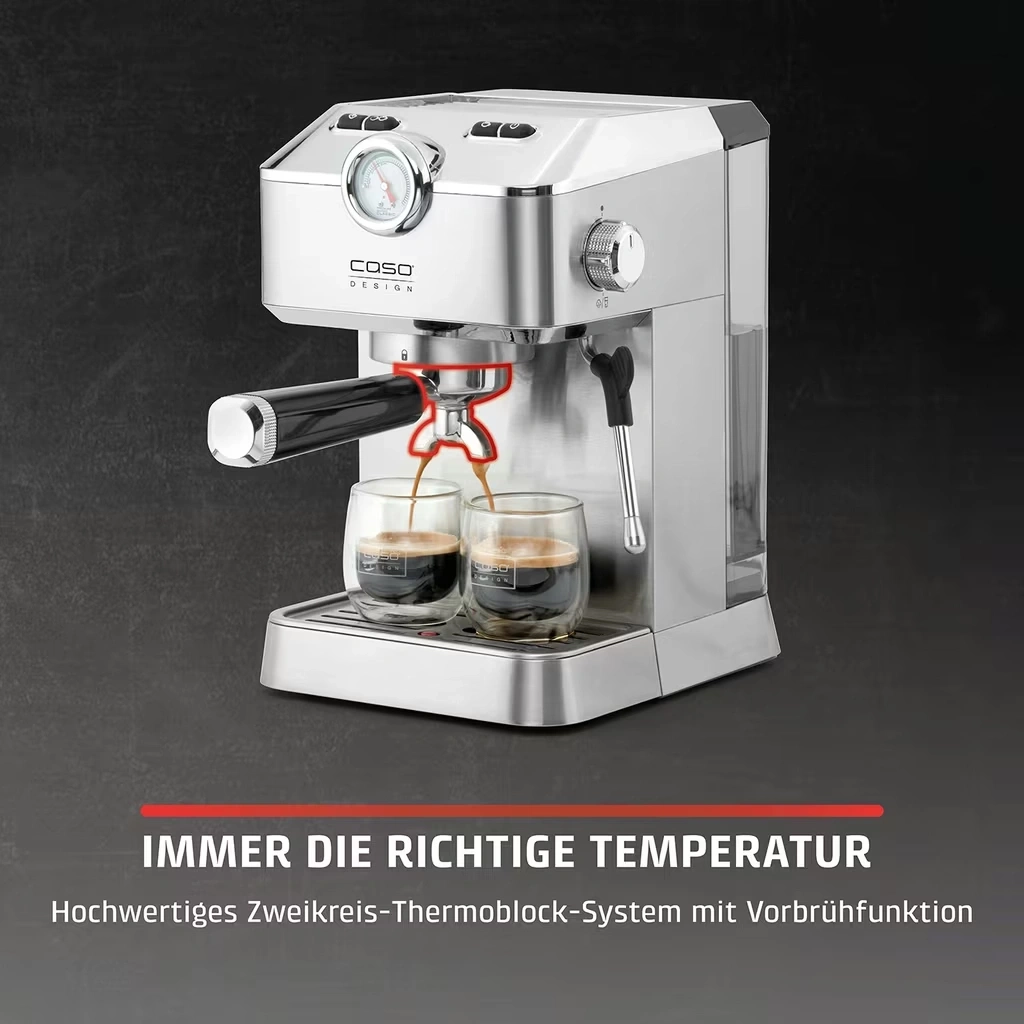 CASO Design Espresso Gourmet Siebträgermaschine 19 Bar Edelstahl Kaffee NEU