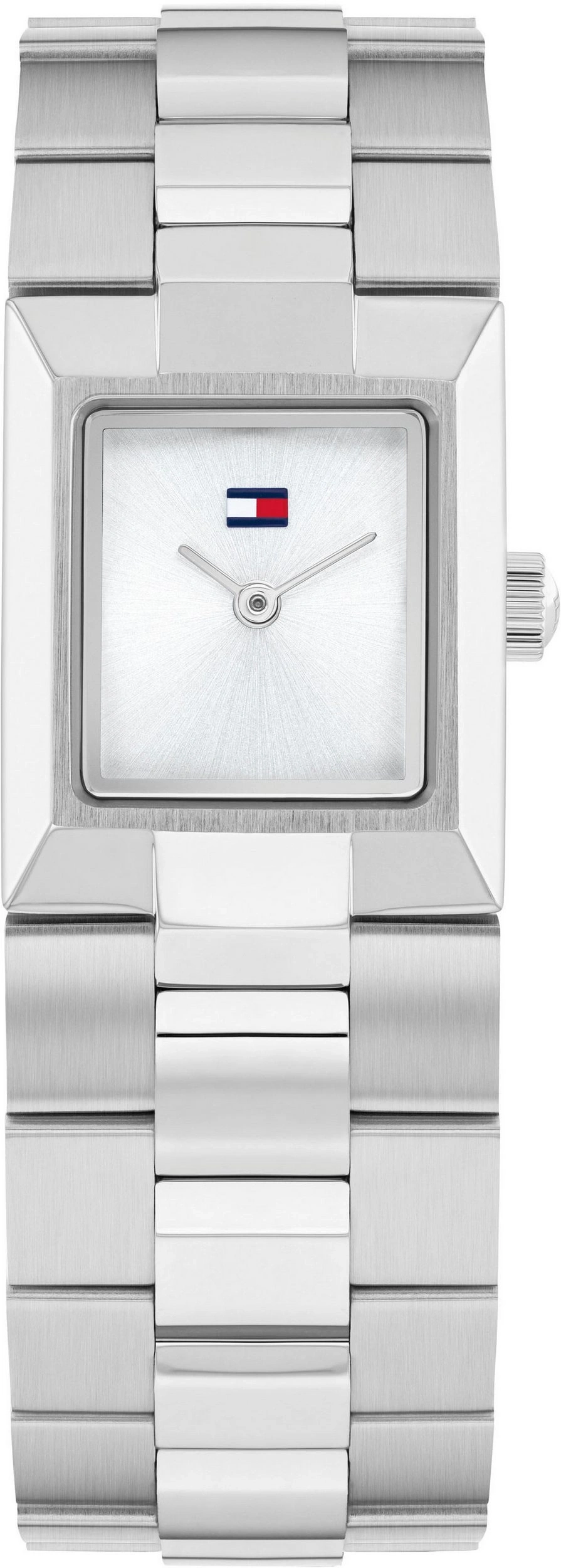 Silberne Tommy Hilfiger Armbanduhr mit rechteckigem Zifferblatt