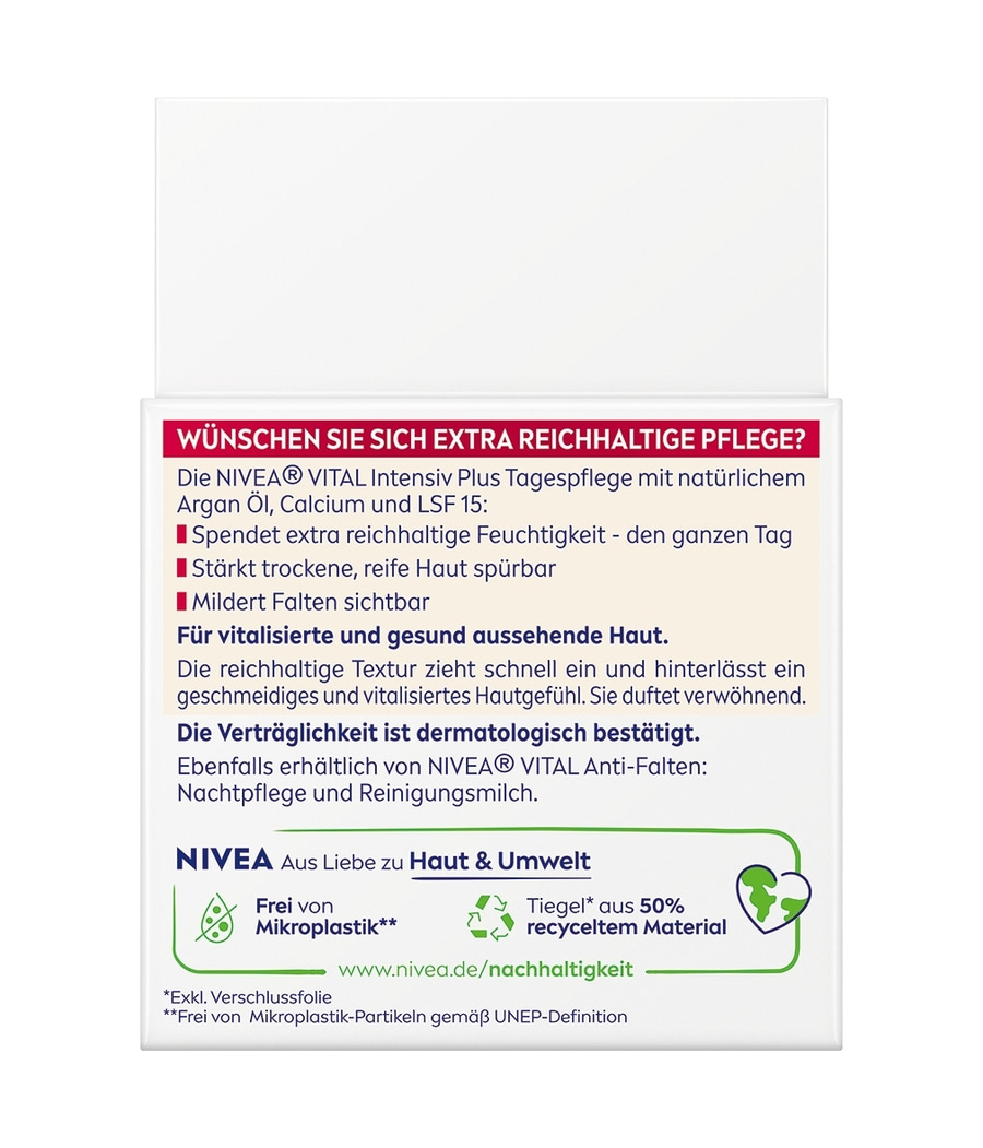 NIVEA Tagespflege VITAL Anti-Falten Intensiv Plus LSF 15 Bio Arganöl 2 x 50 ml