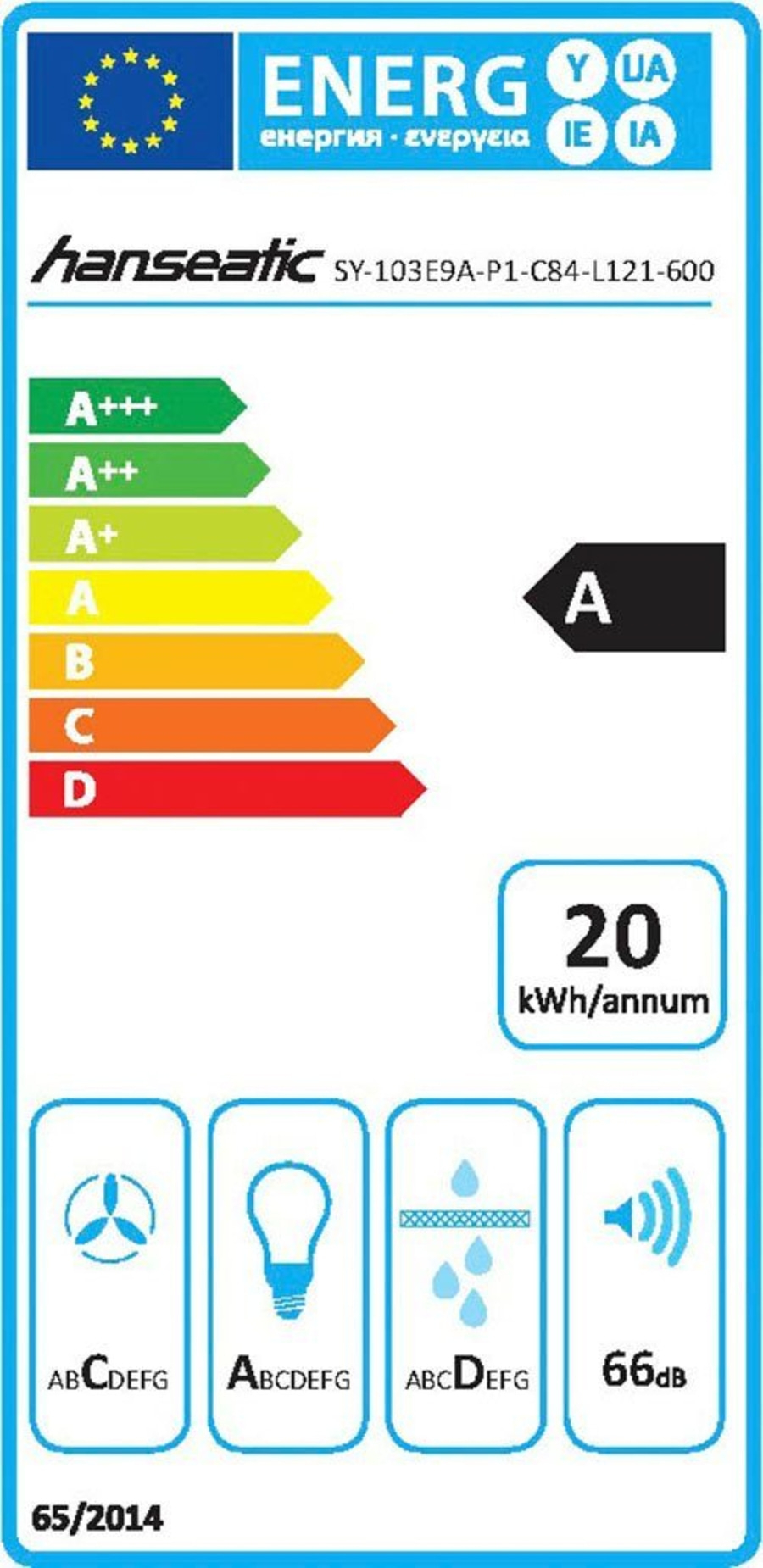 HANSEATIC Kopffreihaube SY-103E9A-P1-C84-L121-600 Dunstabzugshaube B-WARE