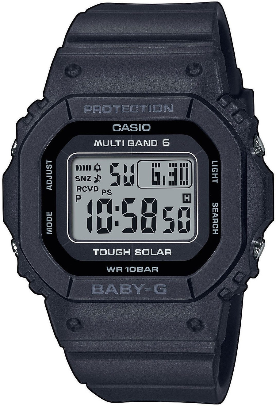 Schwarze Casio Baby-G Uhr mit digitaler Anzeige, Tough Solar, Multi Band 6, WR 10BAR.