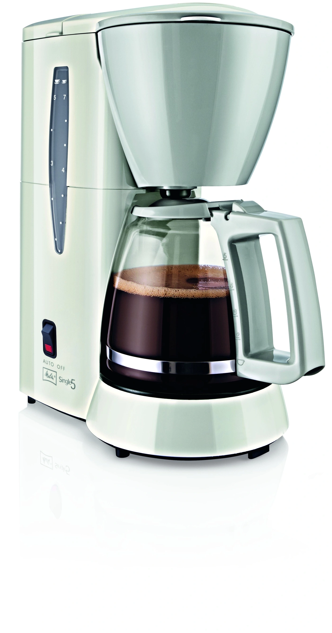 Kaffeemaschine, cremefarben, mit Kanne, Wasserstandsanzeige, Auto-Off-Funktion, Melitta Single5