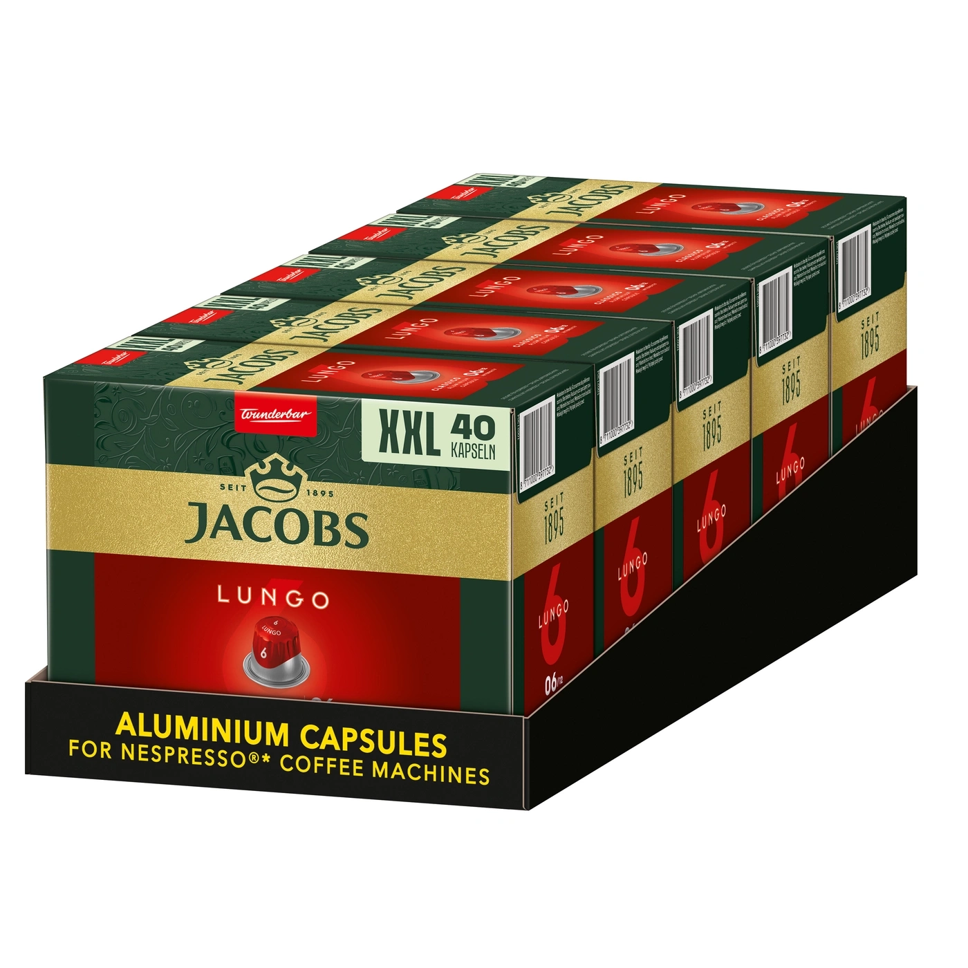 Eine Packung mit 40 Jacobs Lungo Aluminiumkapseln