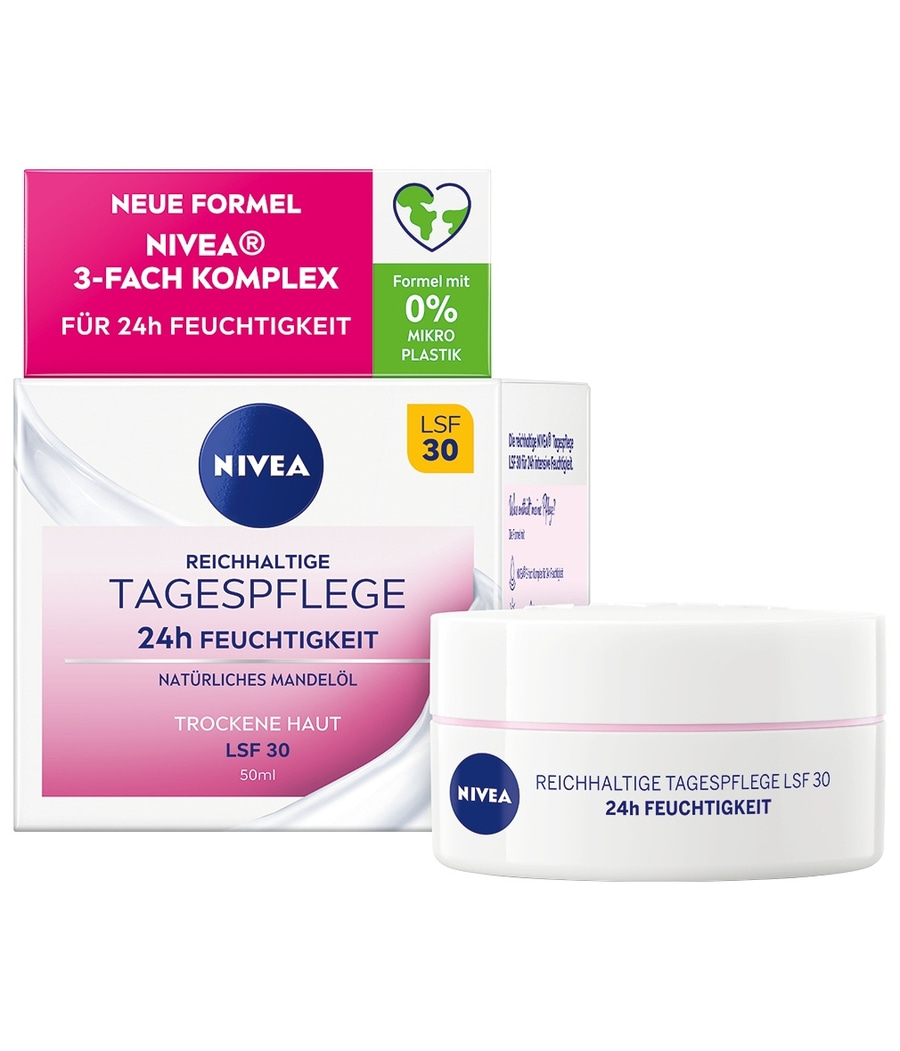 NIVEA Reichhaltige Tagespflege für trockene Haut mit Mandelöl LSF30 2 x 50ml