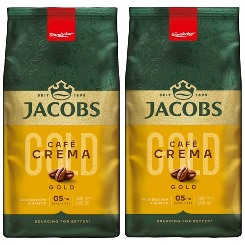 JACOBS Kaffeebohnen Expertenröstung Café Crema Gold ganze Bohnen geröstet 2x1 kg