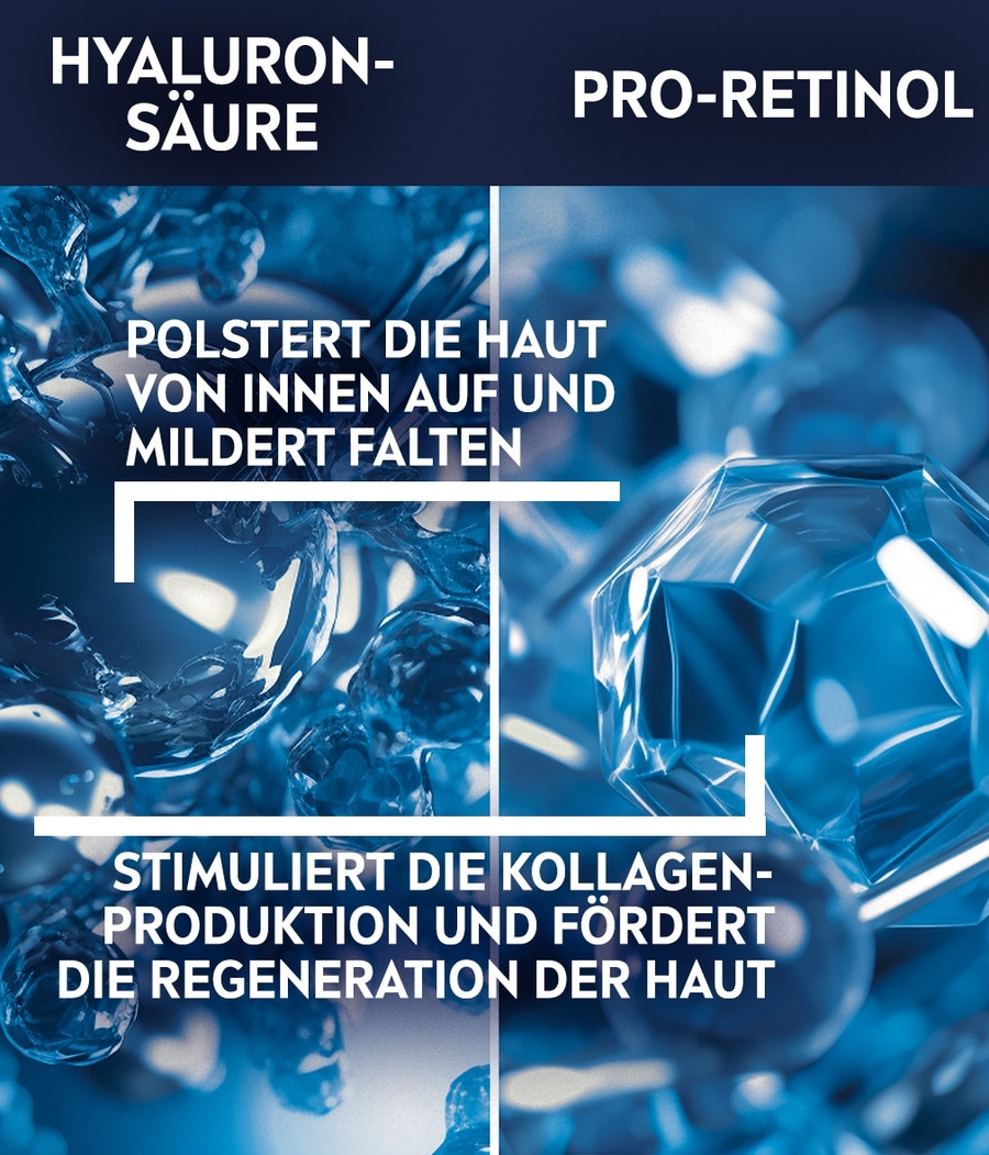 Gesichtspflege mit Hyaluronsäure und Pro-Retinol, polstert die Haut und mildert Falten