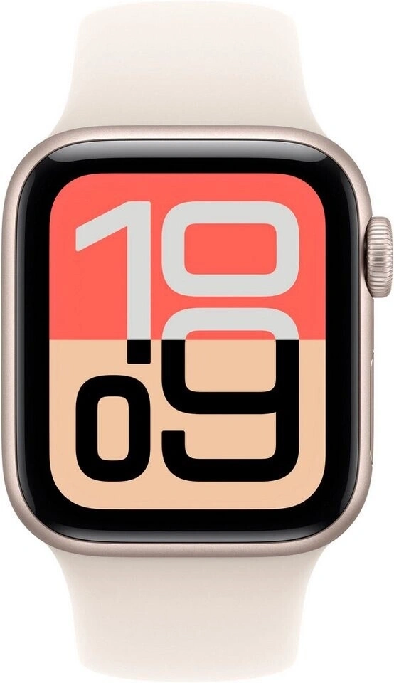 Eine Uhr zeigt die Zeit 10:09 auf einem bunten Zifferblatt an.