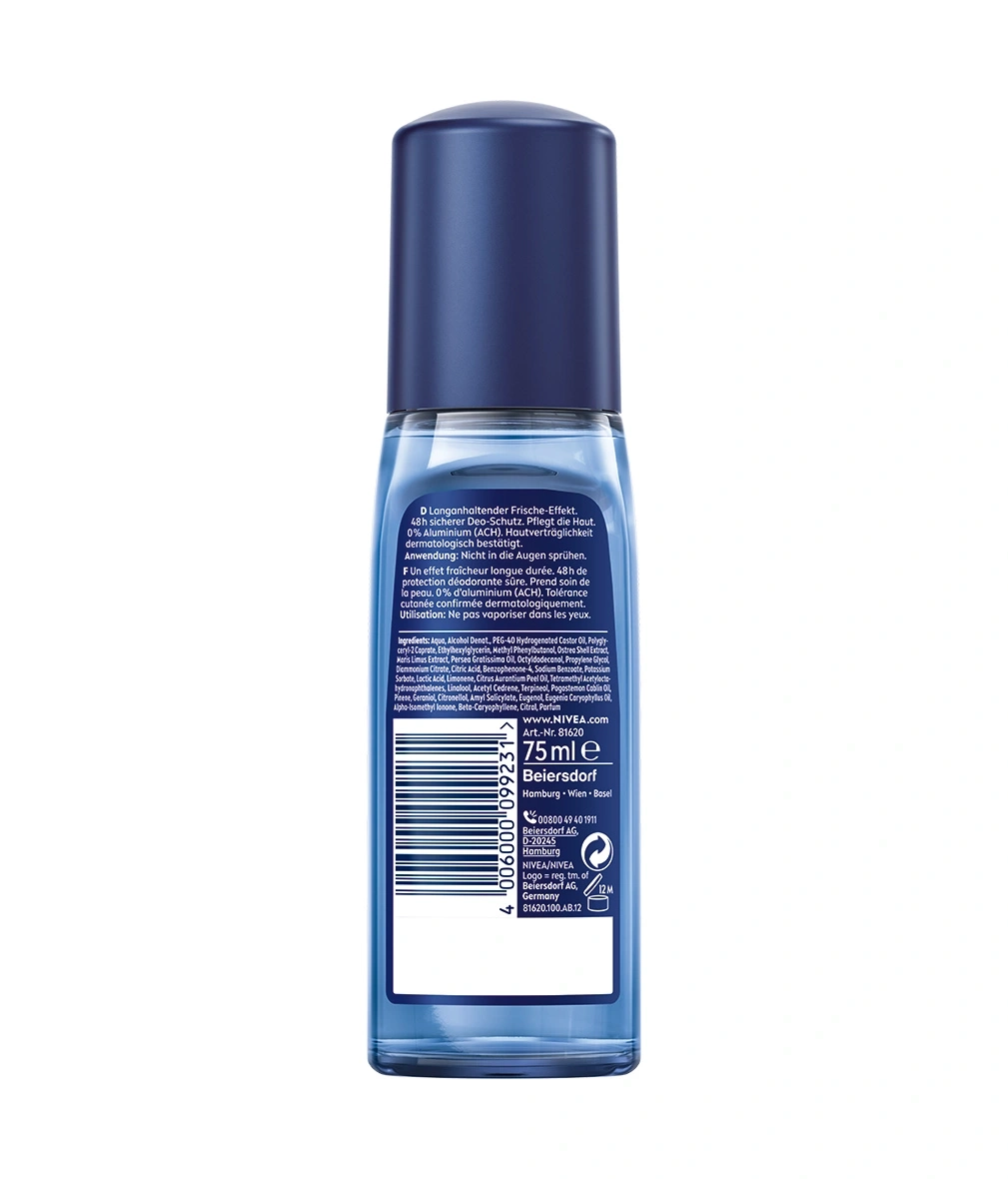Nivea Deo Roll-On mit Langzeitschutz und 0% Aluminium. Hautverträglichkeit dermatologisch bestätigt.