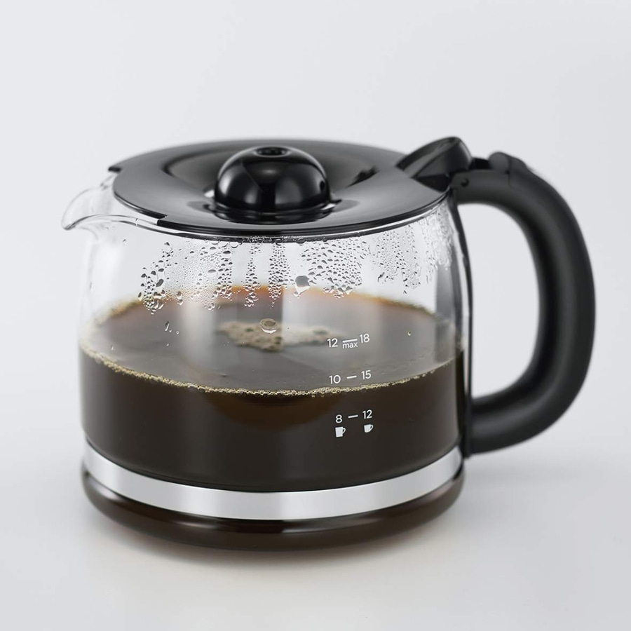 Kaffeekanne mit Kaffee, schwarz, Glas, Wasserzeichen, Griff, Deckel, Kaffee