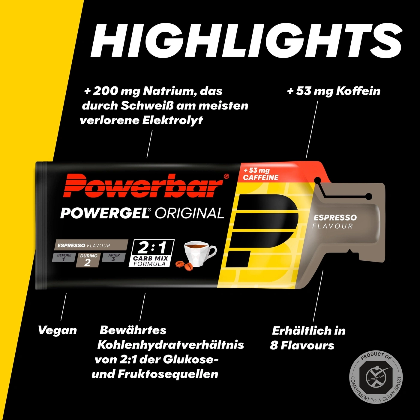 POWERBAR PowerGel Fruit Espresso High Carb Energie Gel Natrium Koffein 24 x 41 g