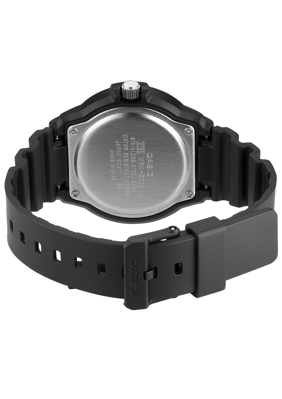 Casio Uhr, Edelstahl, wasserdicht, japanisches Uhrwerk, schwarzes Armband, MRW-200H
