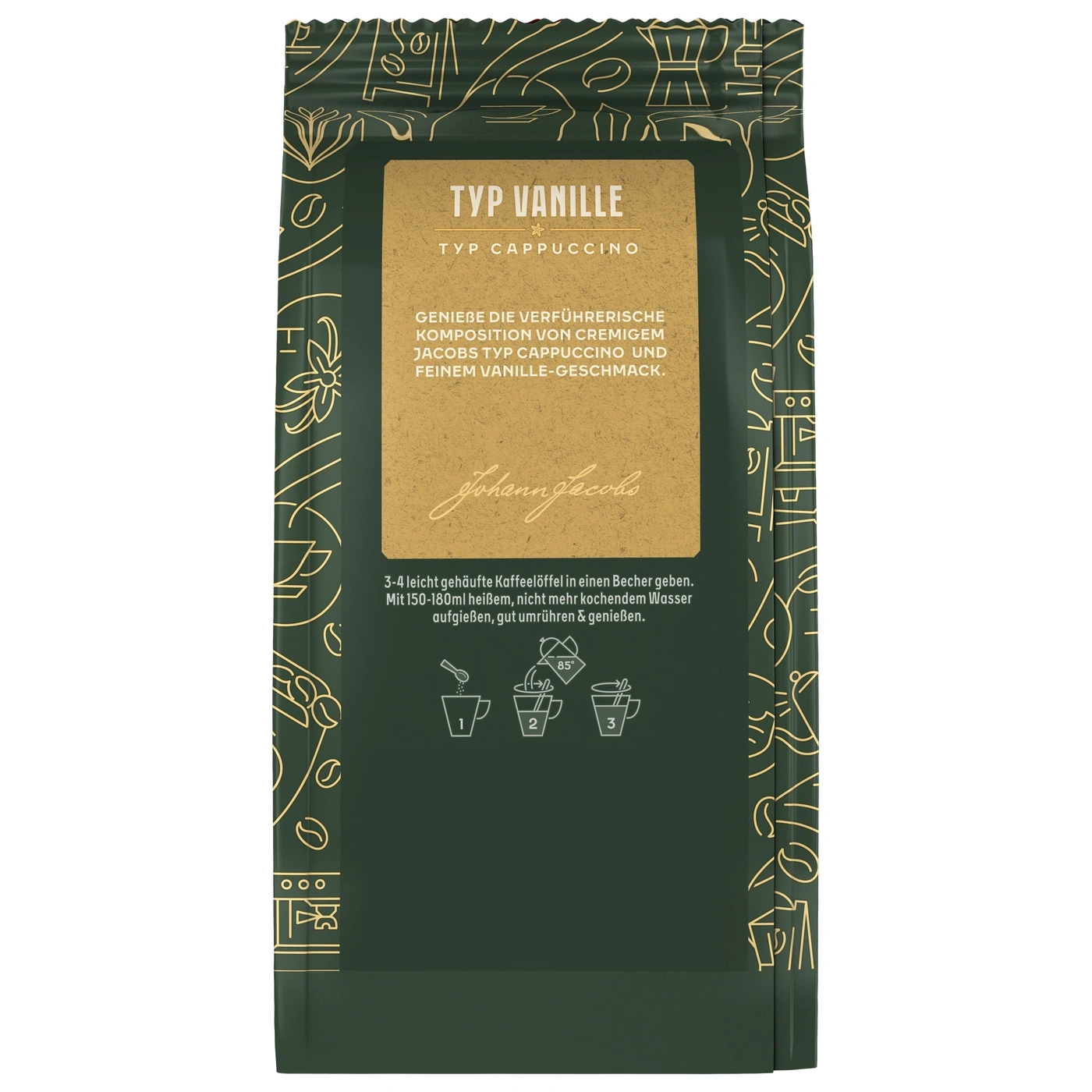 Verpackung für Jacobs Typ Cappuccino Vanille, zubereitungshinweise