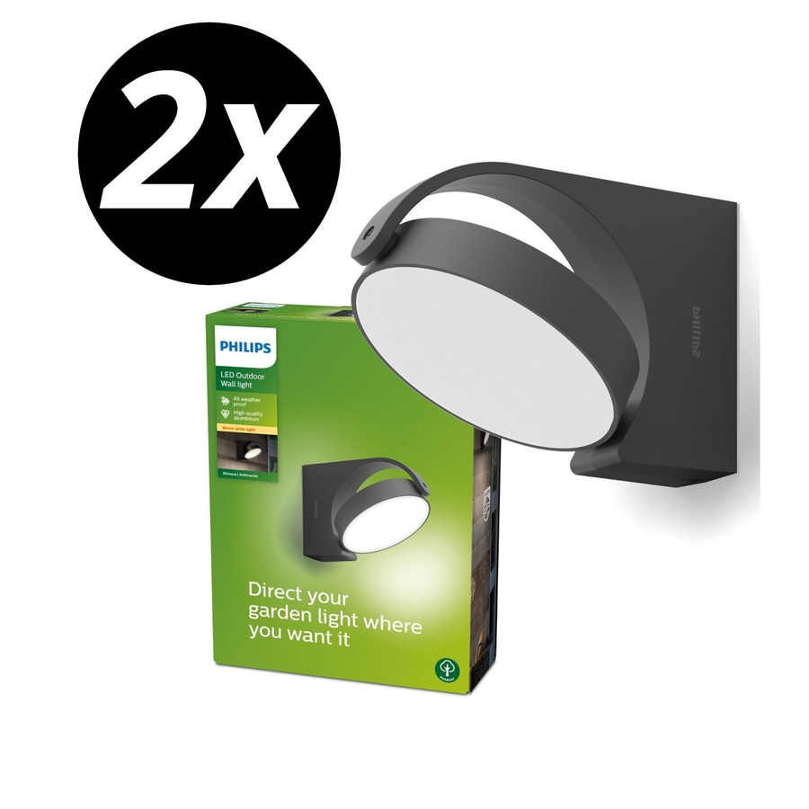 2x PHILIPS Mimosa Outdoor Wandleuchte LED 7W warmweiß 2700K Anthrazit 630lm IP44
