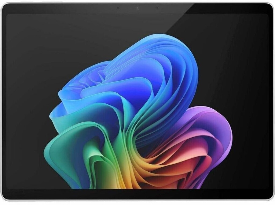 Tablet mit farbenfrohem Hintergrundbild, blau, grün, gelb, orange und lila