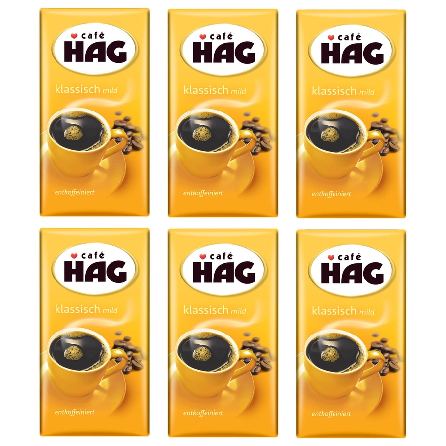 CAFÉ HAG Filterkaffee Klassisch mild 6 x 500 g entkoffeiniert + 1 Becher+ 1 Dose