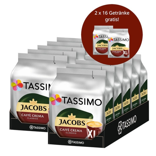 Tassimo Jacobs Caffè Crema, 2x16 Getränke gratis, Kaffeepads, XL-Packung
