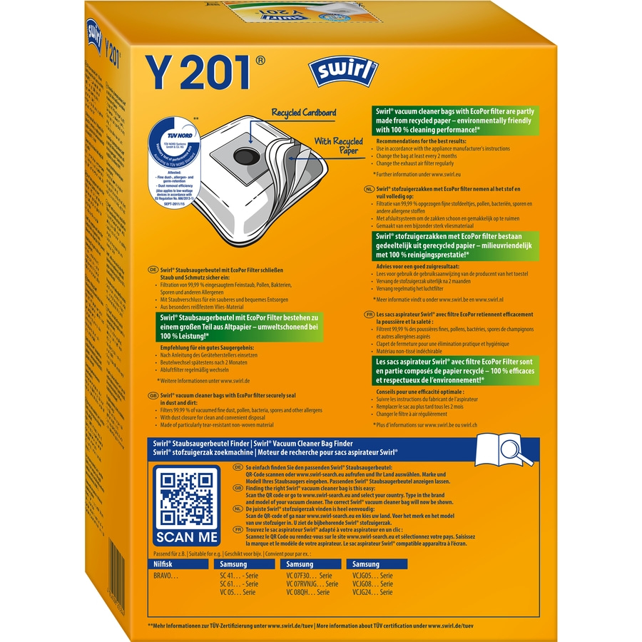 SWIRL Staubsaugerbeutel Y 201 EcoPor® für Nilfisk, Samsung 12 Beutel