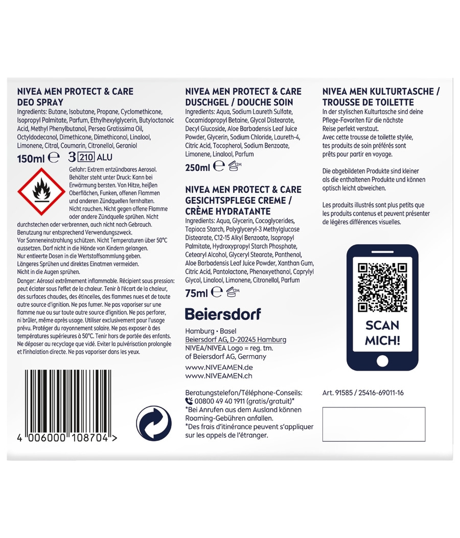 NIVEA MEN Travel Buddy Geschenkset Protect & Care Deo Pflegedurche Creme Tasche