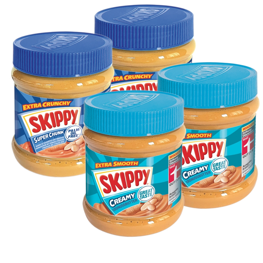 SKIPPY Erdnussbutter Bundle 2x "Creamy" 2x "Super Chunk" ohne Palmöl 4x 340g