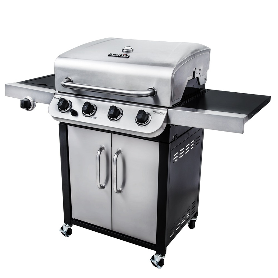 Edelstahl-Gasgrill mit Schrank und Rädern, Kochfeld, Knöpfe