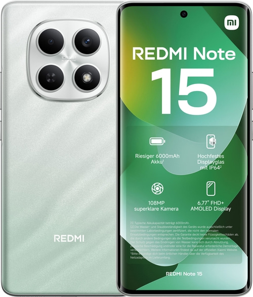 Das Redmi Note 15 mit einer 108 MP Kamera, 6000 mAh Akku und einem 6,77 Zoll AMOLED Display.