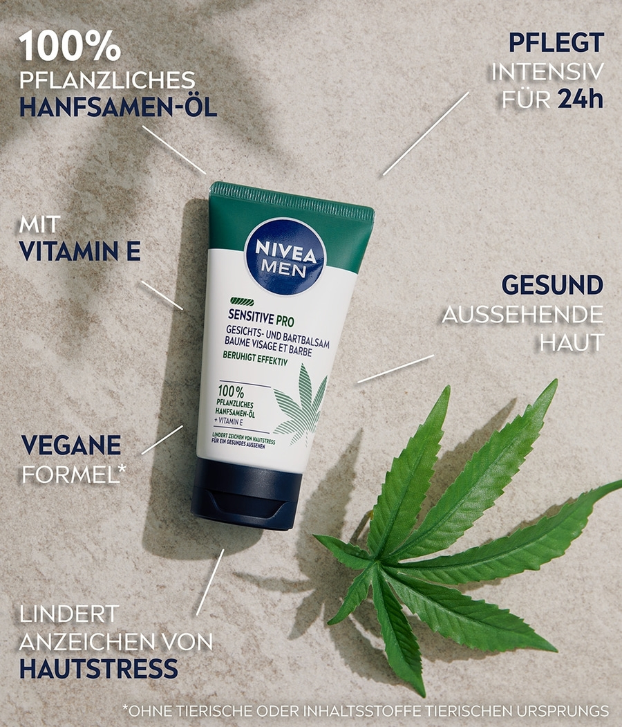 NIVEA MEN Feuchtigkeitscreme Sensitive Pro Hemp Hanfsamen-Öl Vegan 24h 2 x 75ml