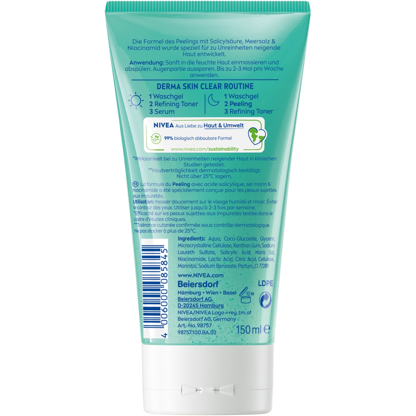 Nivea Derma Skin Clear Routine Peeling, 150ml, für unreine Haut, Reinigung