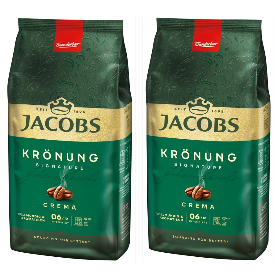 JACOBS Kaffeebohnen Krönung Crema 2 x 1 kg ganze Kaffee Bohnen geröstet Röstung