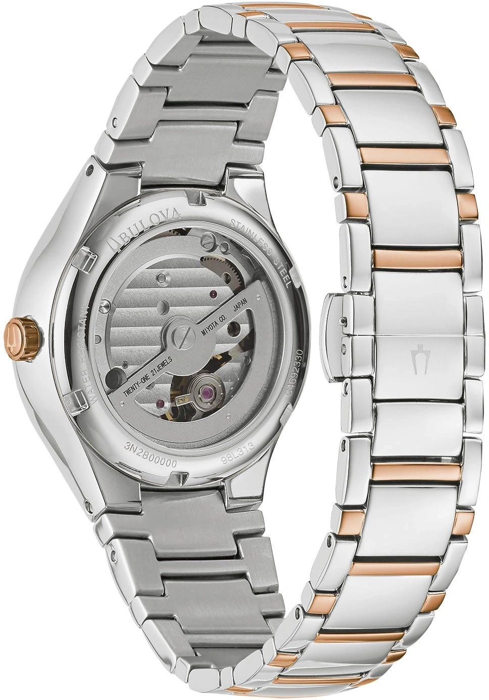Bulova Uhr, Edelstahl, Automatikwerk, transparent, japanisches Uhrwerk, 21 Steine, C4692330