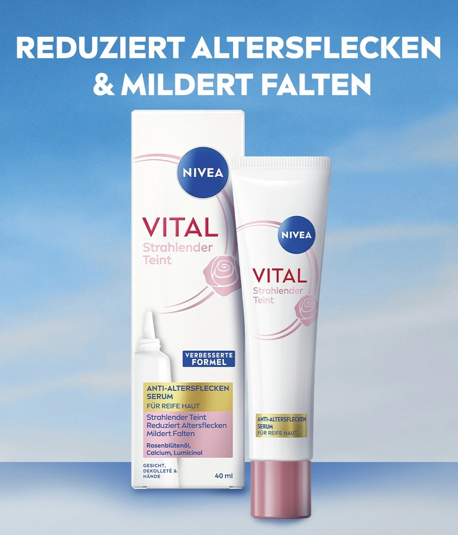 NIVEA Vital Strahlender Teint anti-ageing serum reduziert Altersflecken und mildert Falten.