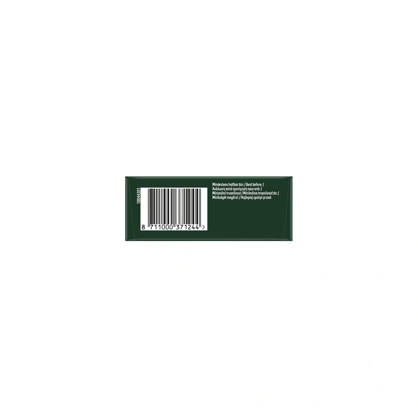 Eine Produktverpackung mit Barcode und Verfallsdatum.