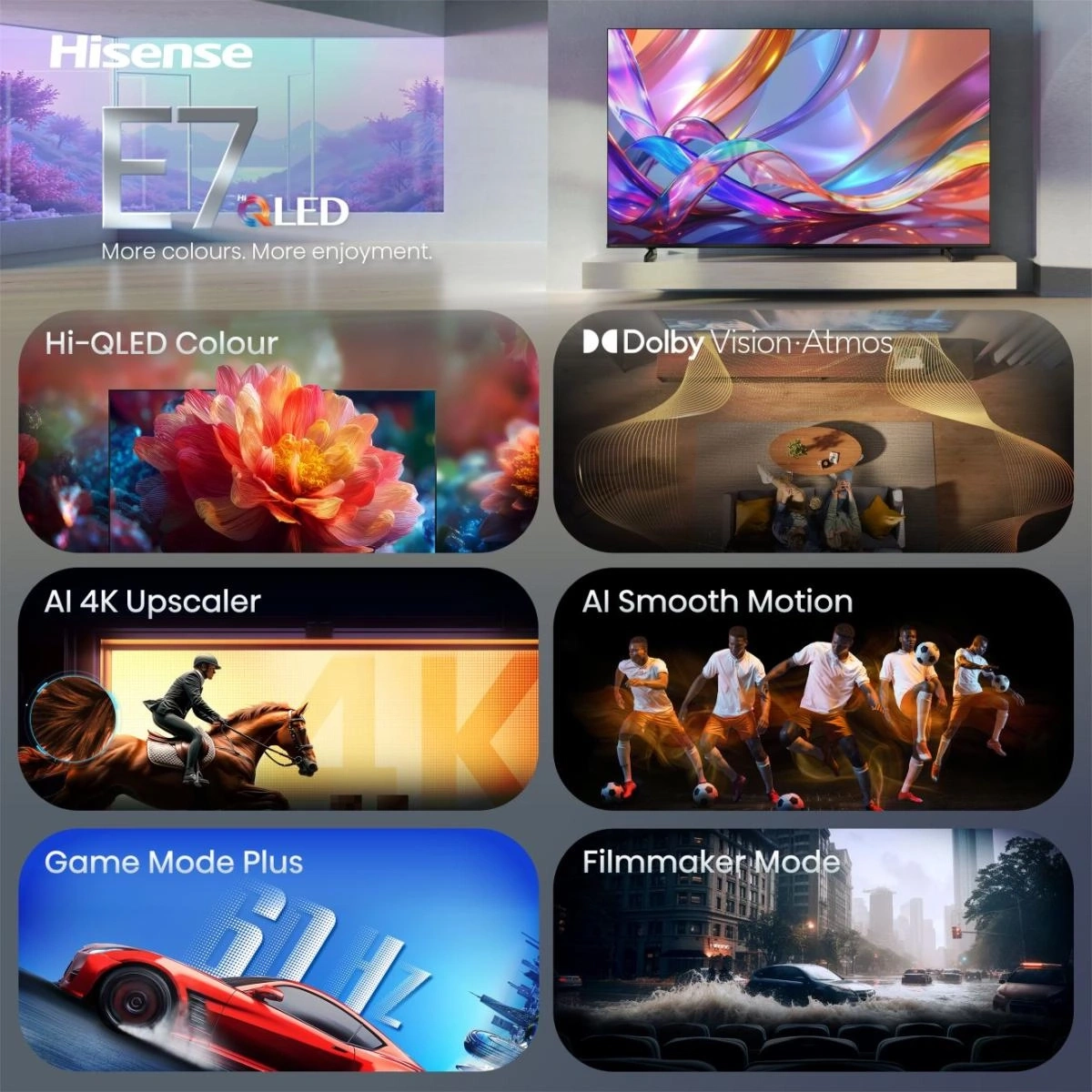 Hisense E7 LED Fernseher mit Dolby Vision Atmos und KI-Funktionen