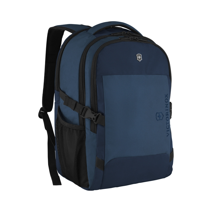 Blauer Rucksack mit Victorinox-Logo, ideal für den täglichen Gebrauch und Reisen.