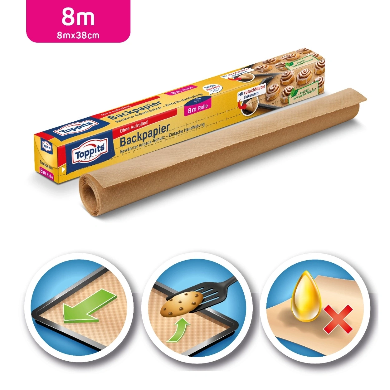 Toppits Backpapierrolle für Kuchen und Gebäck mit Anleitung
